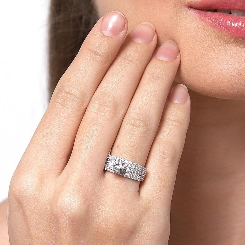 CLARA Made with Swiss Zirconia 925 Sterling Silver Round Solitaire Ring Gift for Women and Girls