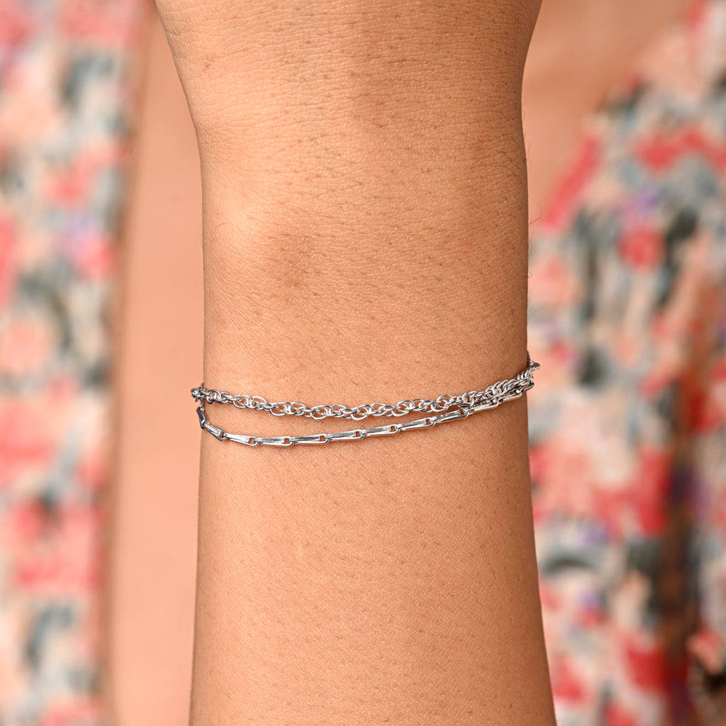 CLARA 925 Pure Silver Double chain Bracelet