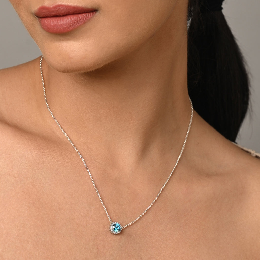 Silver Orsa Blue Solitaire Pendant Chain