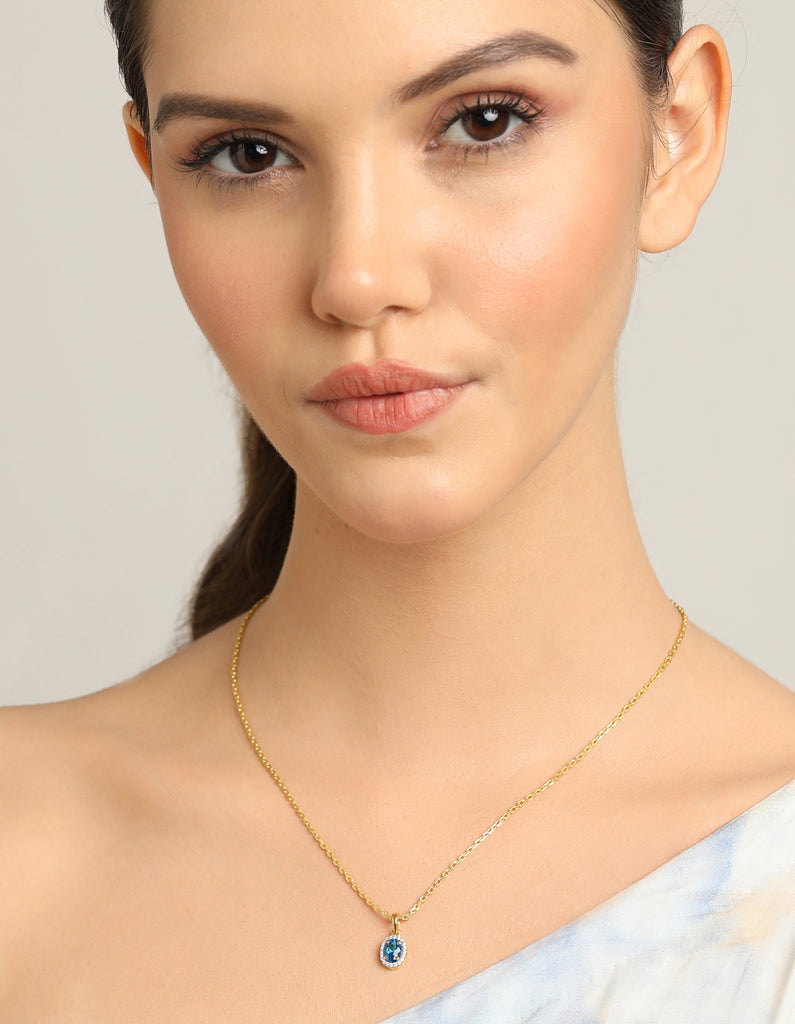 CLARA 925 Sterling Silver Blue Pendant Chain Necklace 