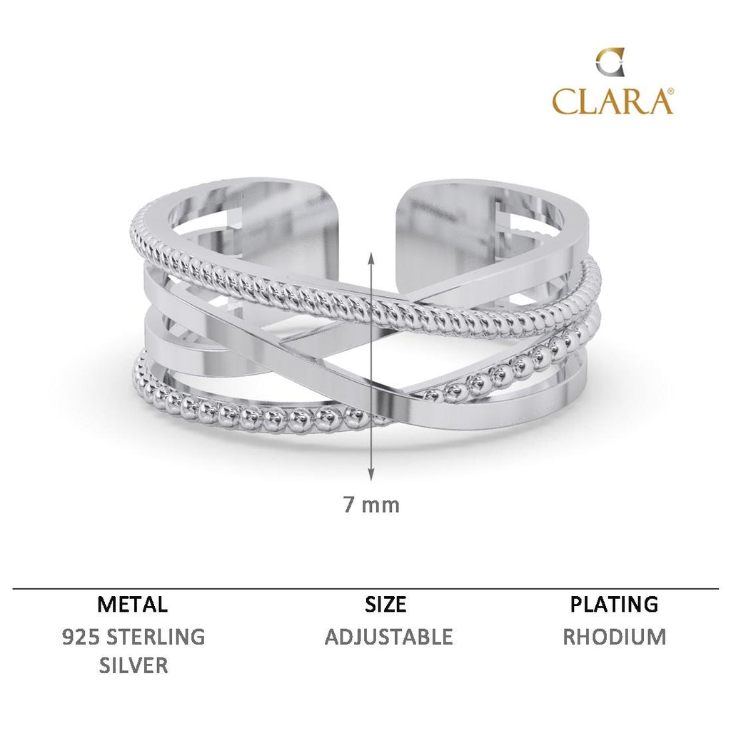 CLARA Pure 925 Sterling Silver Criss Cross Finger Ring 