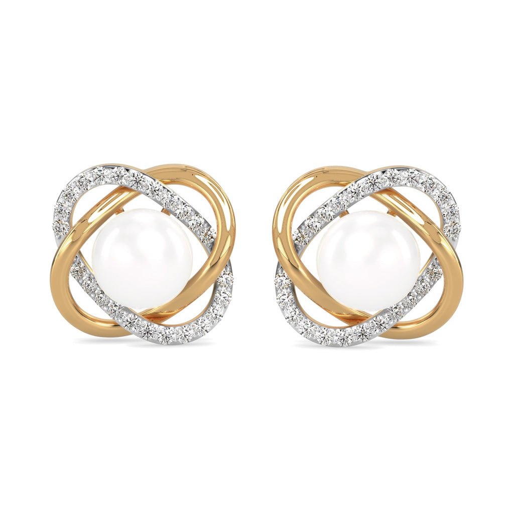 CLARA 925 Sterling Silver Real Pearl Stud knot Earrings | Gold Rhodium Plated, Swiss Zirconia , Screw Back | Gift for Women & Girls