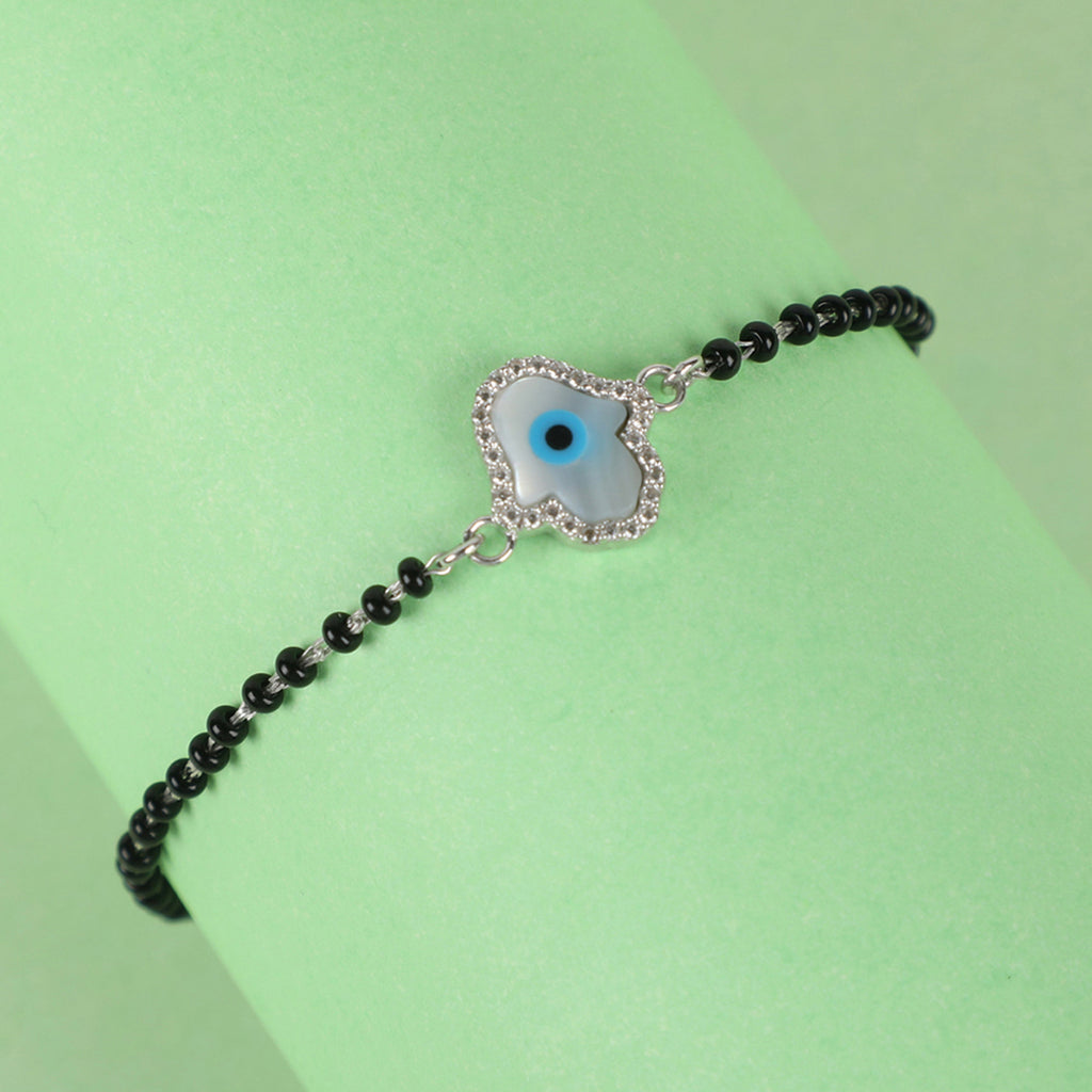 CLARA 925 Sterling Silver Evil Eye Hamsa Hand Hand Mangalsutra Bracelet