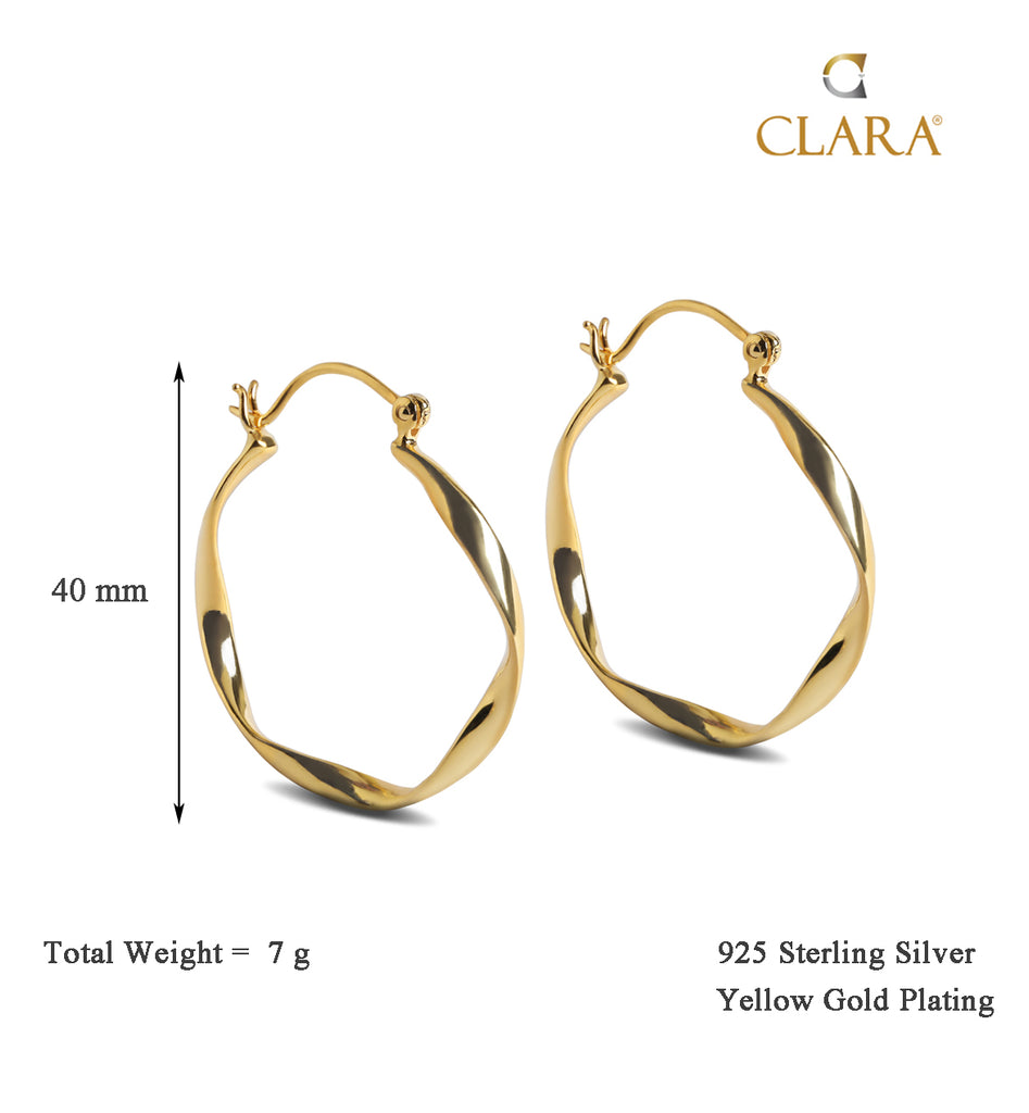 CLARA 925 Sterling Silver Twisted Hoop Earring Gold Plated Gift for Women & Girls