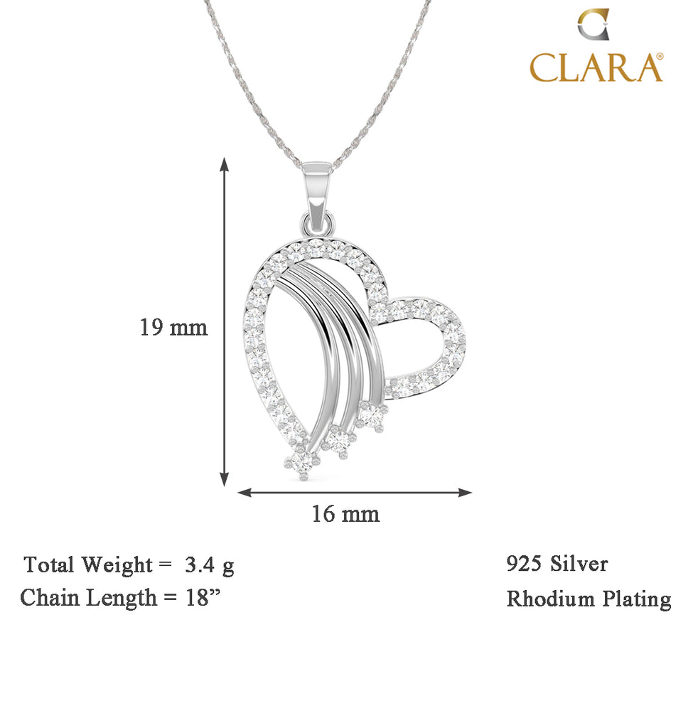 CLARA 925 Sterling Silver Isal Heart Pendant Chain Necklace 