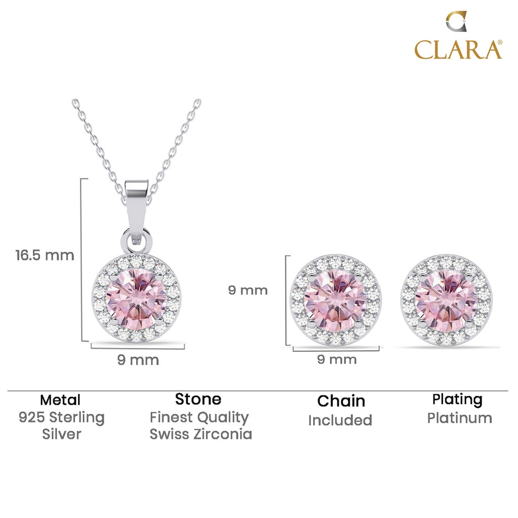 Silver Tove Pink Solitaire Jewellery Set