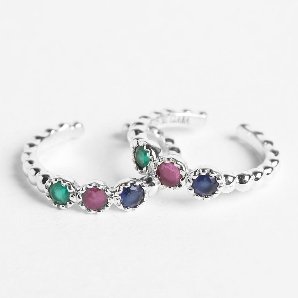 CLARA 925 Sterling Silver colorful Toe Rings Pair 