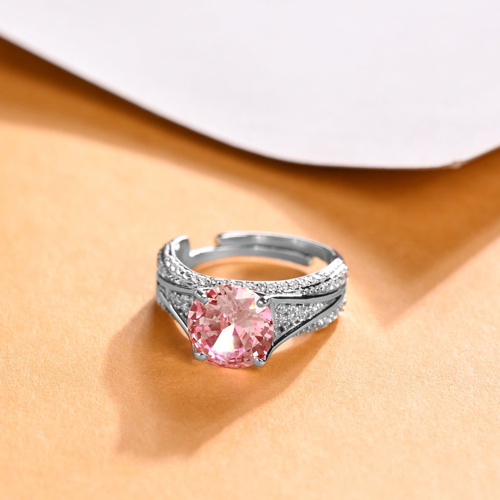 Silver Tove Pink Solitaire Wedding Ring