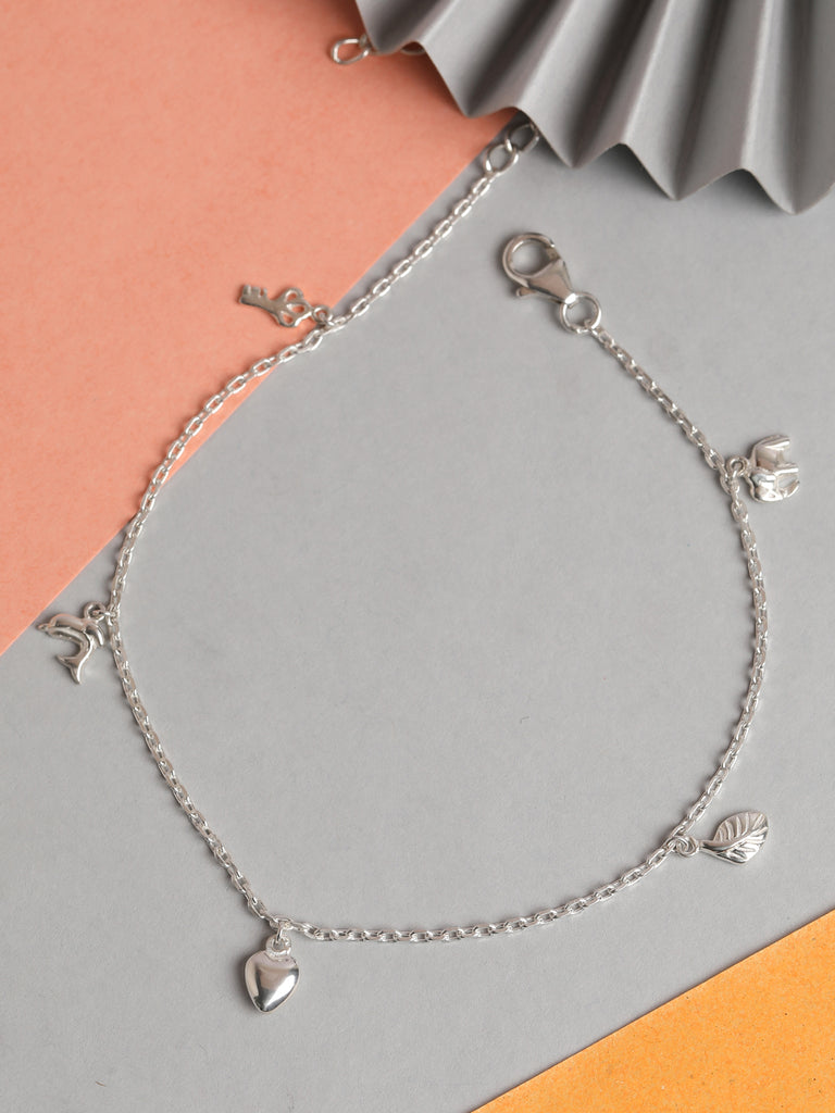 CLARA 925 Sterling Silver Charm Anklet Payal ( Single ) Adjustable Chain Gift for Women and Girls