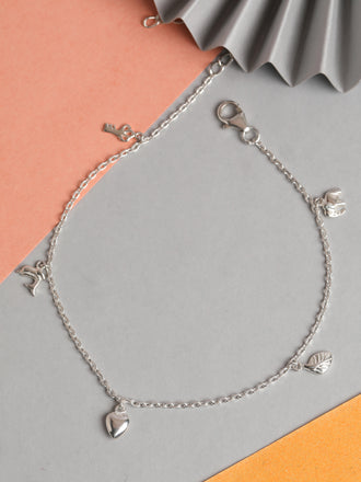 CLARA 925 Sterling Silver Charm Anklet Payal ( Single ) Adjustable Chain Gift for Women and Girls
