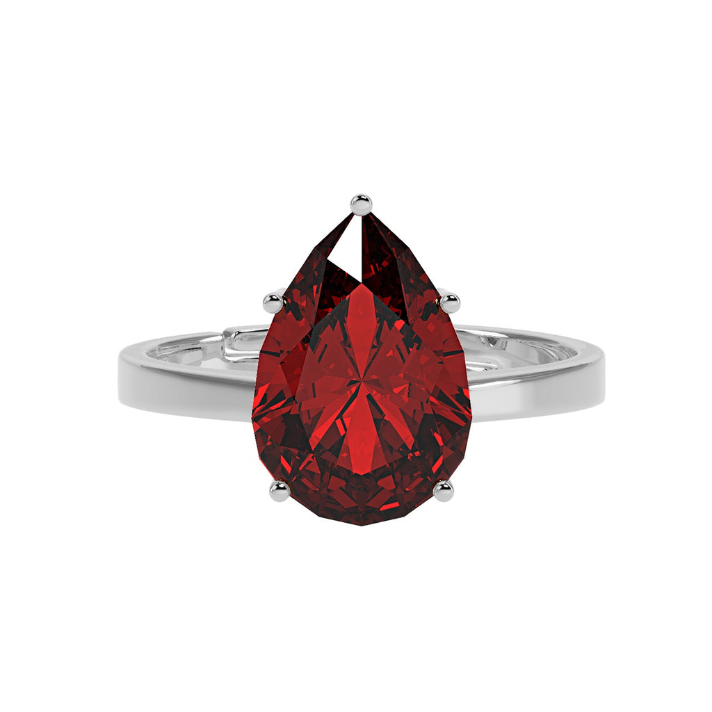 CLARA 925 Sterling Silver Blood Red Tear Drop Ring with Adjustable Band | Rhodium Plated, Swiss Zirconia | Gift for Women & Girls