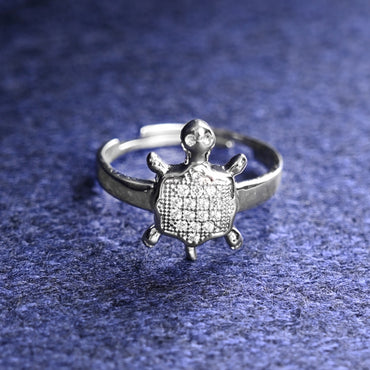 CLARA 925 Sterling Silver Size Adjustable Good Luck Tortoise Turtle Ring 