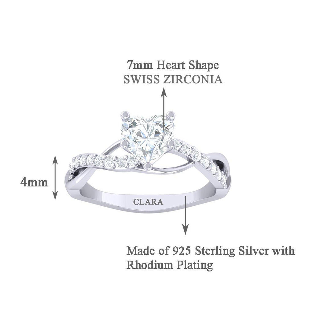 CLARA Made with Swiss Zirconia 925 Sterling Silver Heart Solitaire Ring Gift for Women and Girls