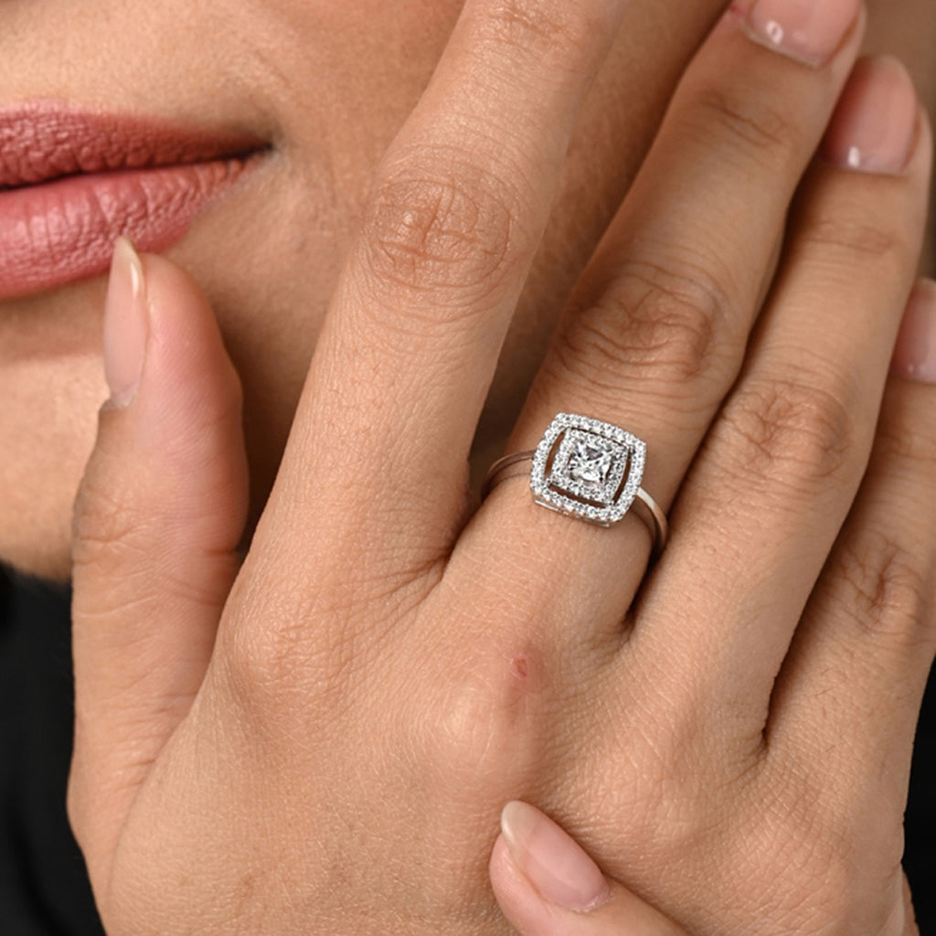 Silver Luna Cushion Cut Halo Ring