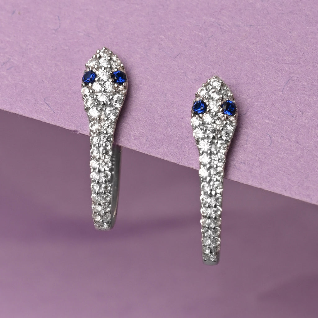 CLARA 925 Sterling Silver Blue Eye Snake Hoop Bali Earrings  