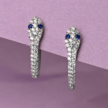 CLARA 925 Sterling Silver Blue Eye Snake Hoop Bali Earrings  