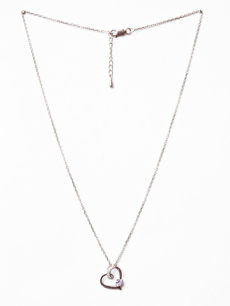 CLARA 925 Sterling Silver Pink Heart Pendant Chain Necklace 