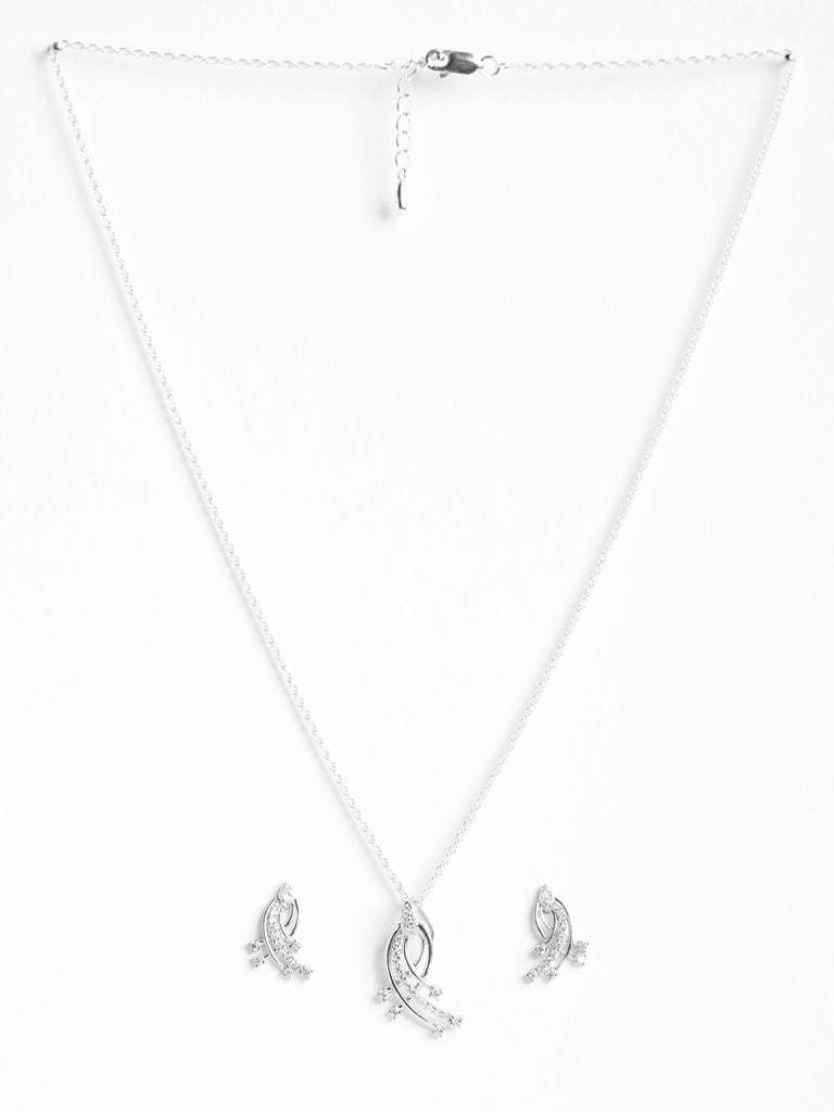 CLARA 925 Sterling Silver Iris Pendant Earring Chain Jewellery Set 