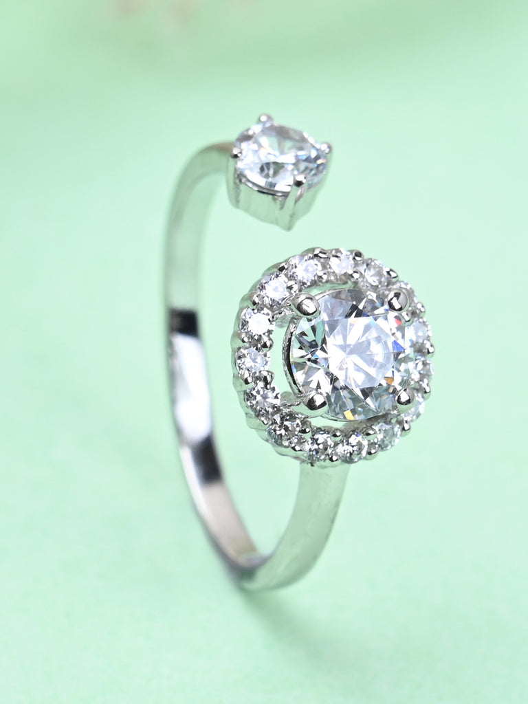 CLARA Pure 925 Sterling Silver Solitaire Finger Ring with Adjustable Band 