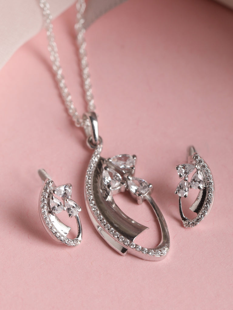 CLARA 925 Sterling Silver Orla Pendant Earring Chain Jewellery Set 