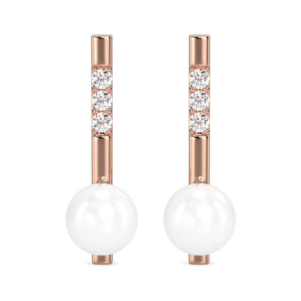 CLARA 925 Sterling Silver Pearl Rose Earrings | Rose Gold Rhodium Plated, Swiss Zirconia , Screw Back | Gift for Women & Girls