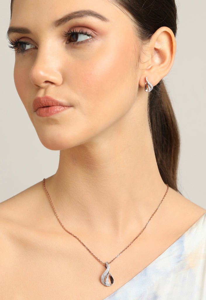 CLARA 925 Sterling Silver Agda Pendant Earring Chain Jewellery Set 