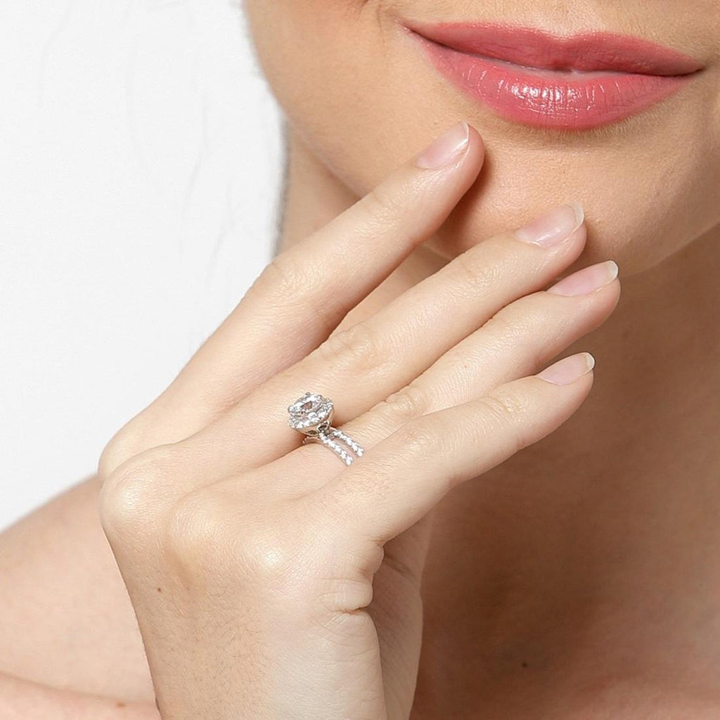 CLARA Made with Swiss Zirconia 925 Sterling Silver Round Solitaire Ring Gift for Women and Girls