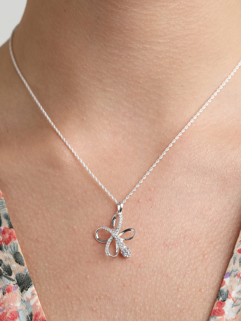 CLARA 925 Sterling Silver Vega Pendant Chain Necklace 