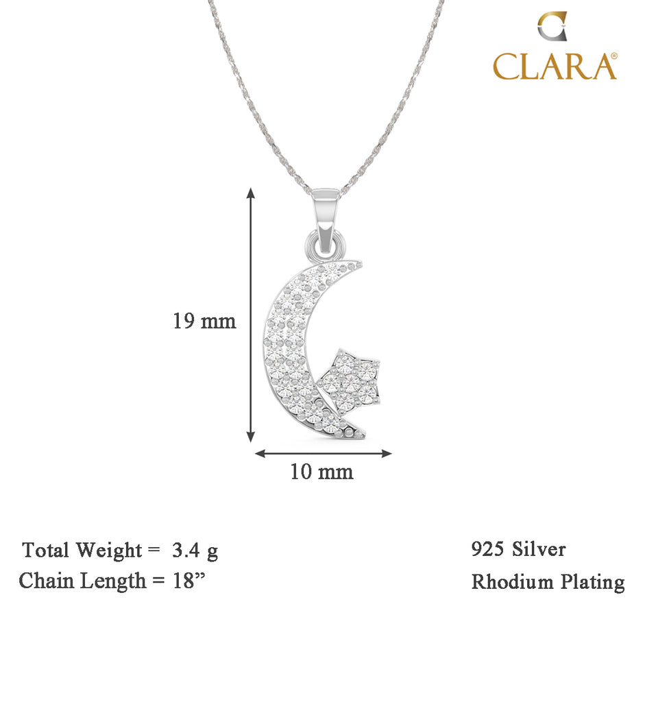 CLARA 925 Sterling Silver Moon Star Pendant Chain Necklace 