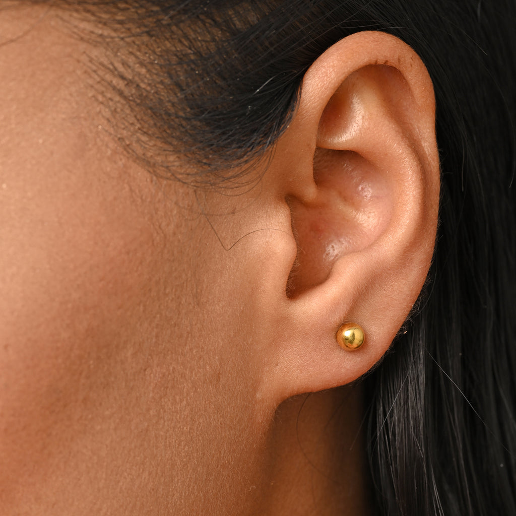 CLARA 925 Sterling Silver Golden Ball Studs Earrings Gift for Kids Girls 