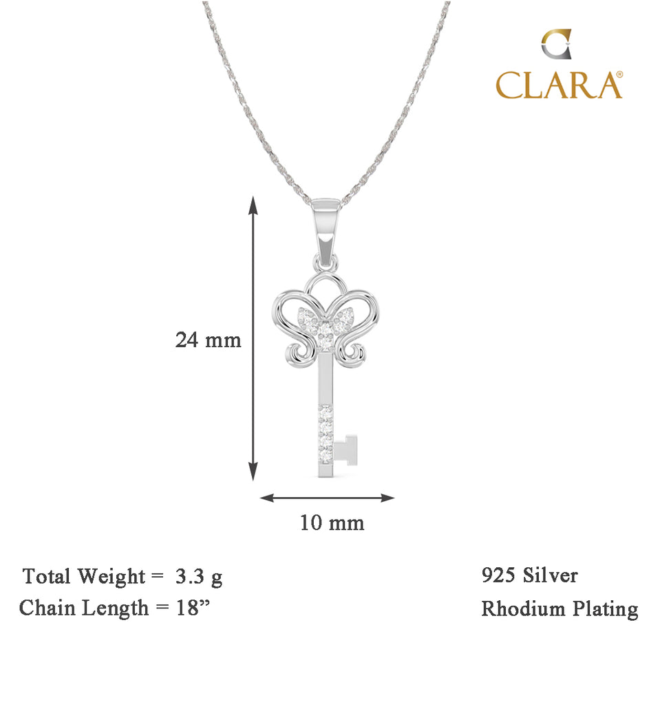 CLARA 925 Sterling Silver Key Pendant Chain Necklace 