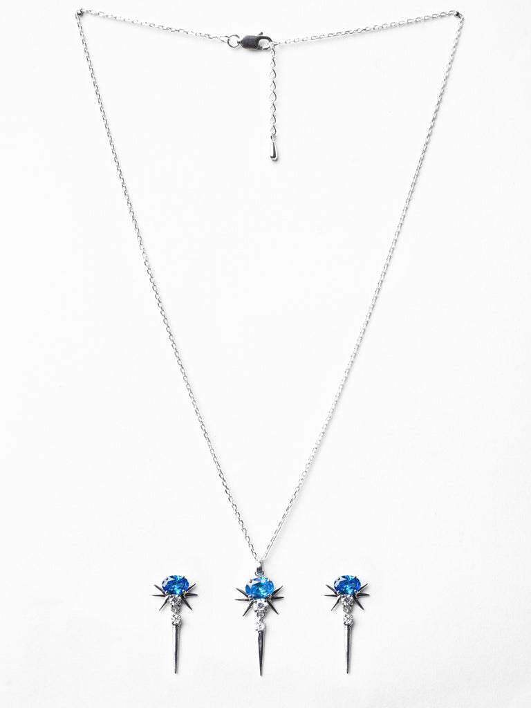 CLARA 925 Sterling Silver Dolores Pendant Earring Chain Jewellery Set 