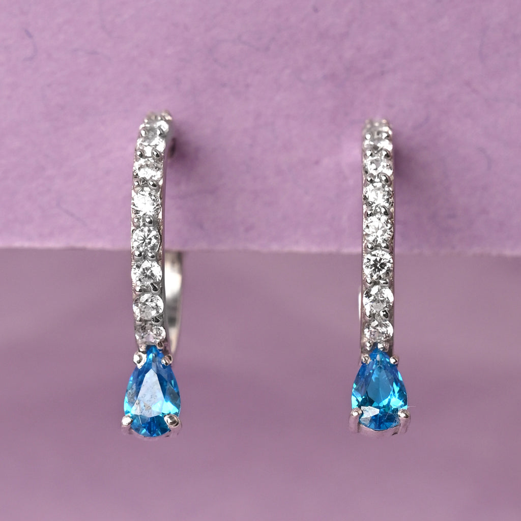 CLARA 925 Sterling Silver Sky Blue Hoop Bali Earrings 
