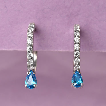 CLARA 925 Sterling Silver Sky Blue Hoop Bali Earrings 
