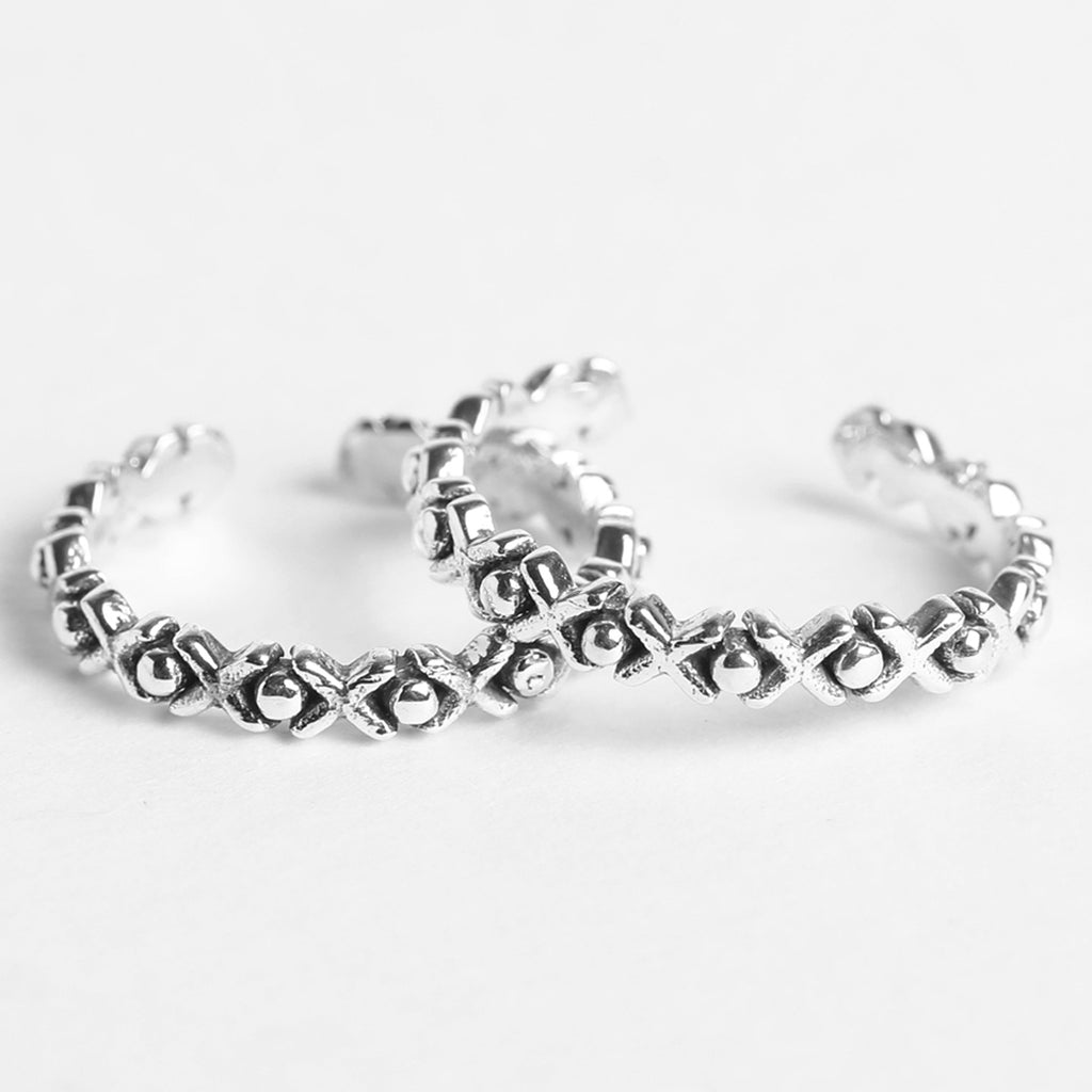 CLARA 925 Sterling Silver Cross Toe Rings Pair 