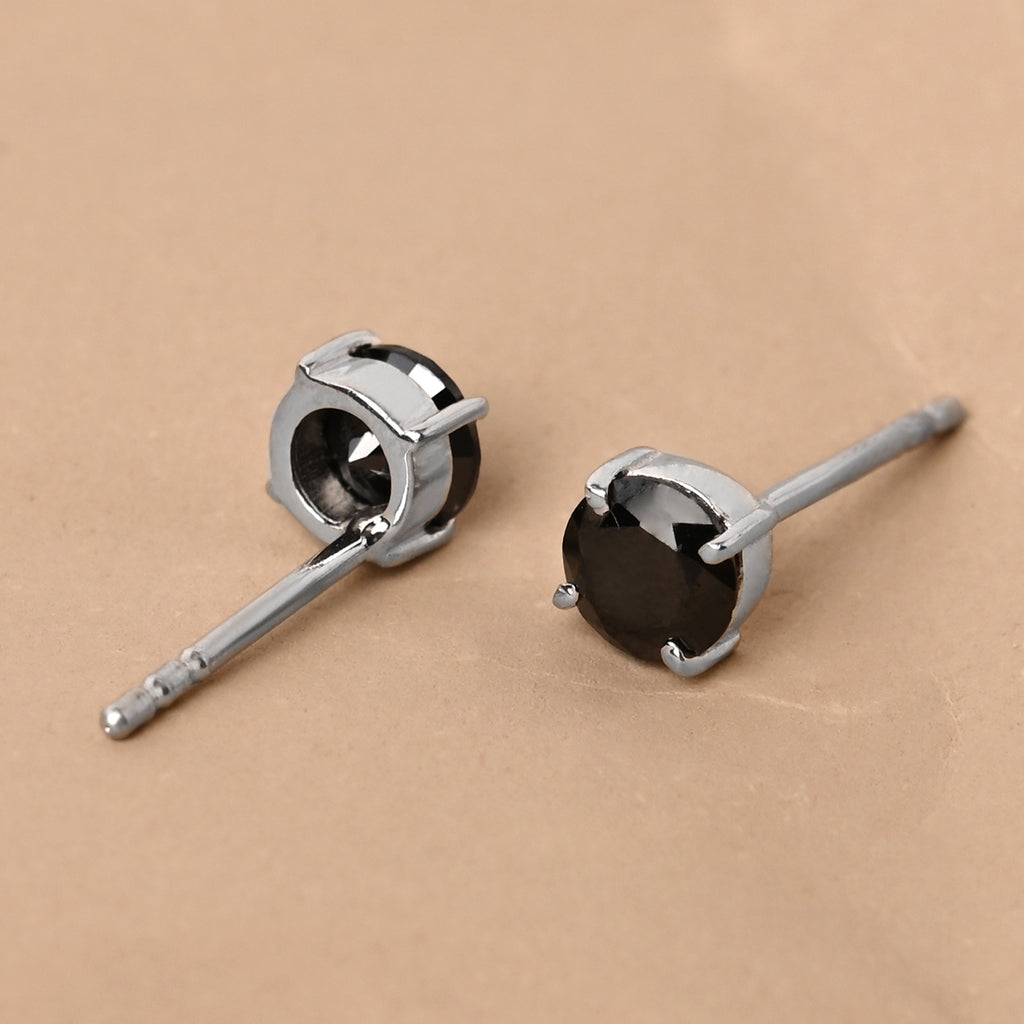 CLARA 925 Sterling Silver Black Studs Earrings Gift for Kids Girls 