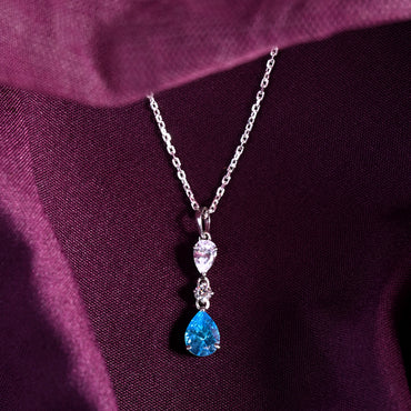 Silver Pear Solitaire Pendant Chain Necklace