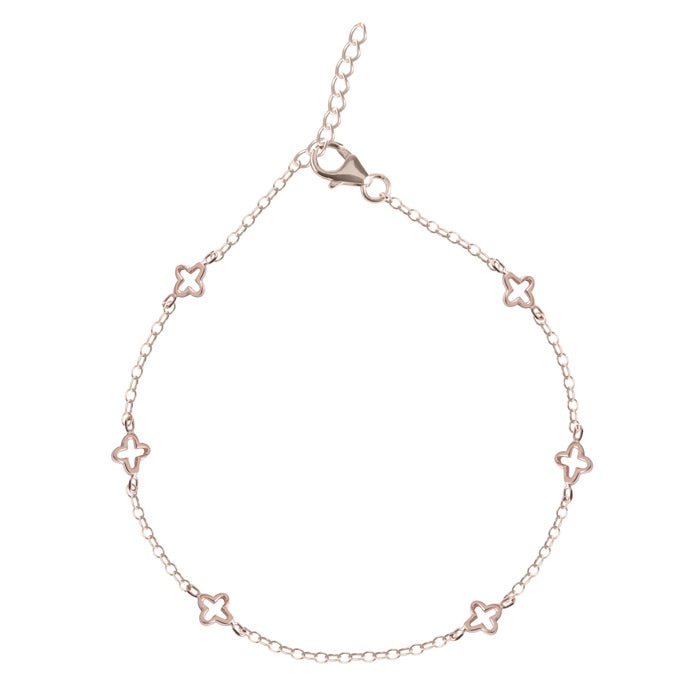 CLARA 925 Sterling Silver Flower Anklet Payal ( Single ) Adjustable Chain, Rose Gold Plated Gift for Women and Girls
