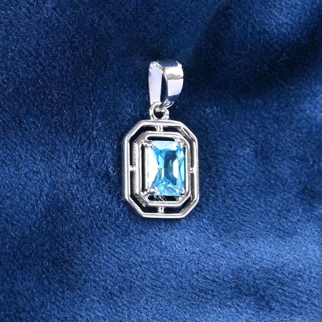 Silver Blue Solitaire Men Pendant Necklace with Chain or without Chain
