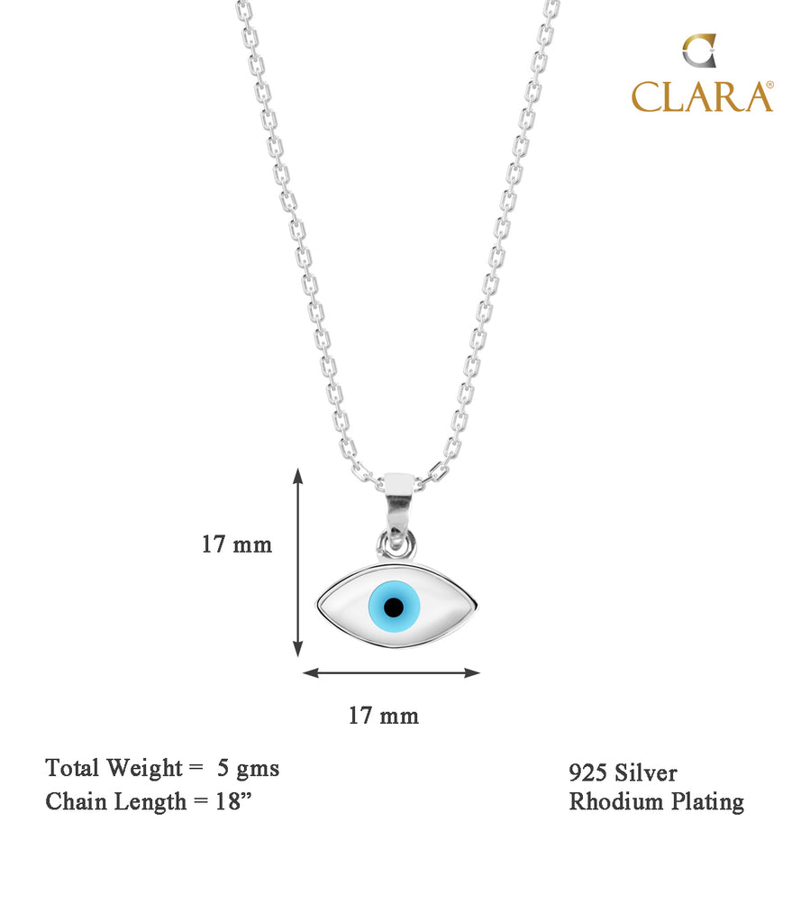 CLARA 925 Sterling Silver Evil Eye Marquise Pendant Chain Necklace 