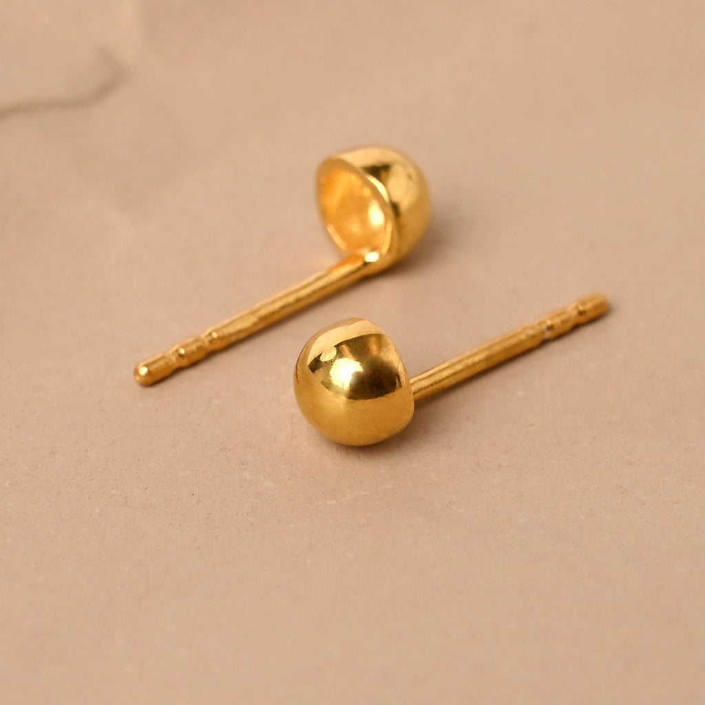 CLARA 925 Sterling Silver Golden Ball Studs Earrings Gift for Kids Girls 