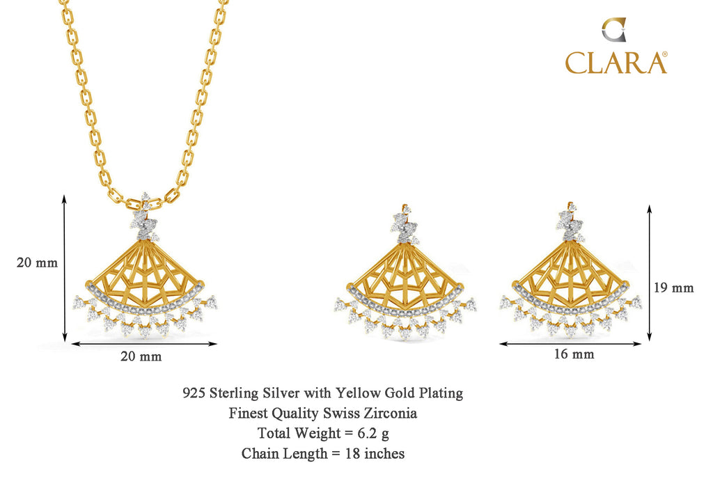 CLARA 925 Sterling Silver Irina Pendant Earring Chain Jewellery Set 