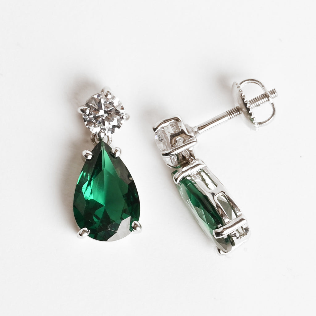 Clara 925 Sterling Silver Solitaire Green Drop Earrings