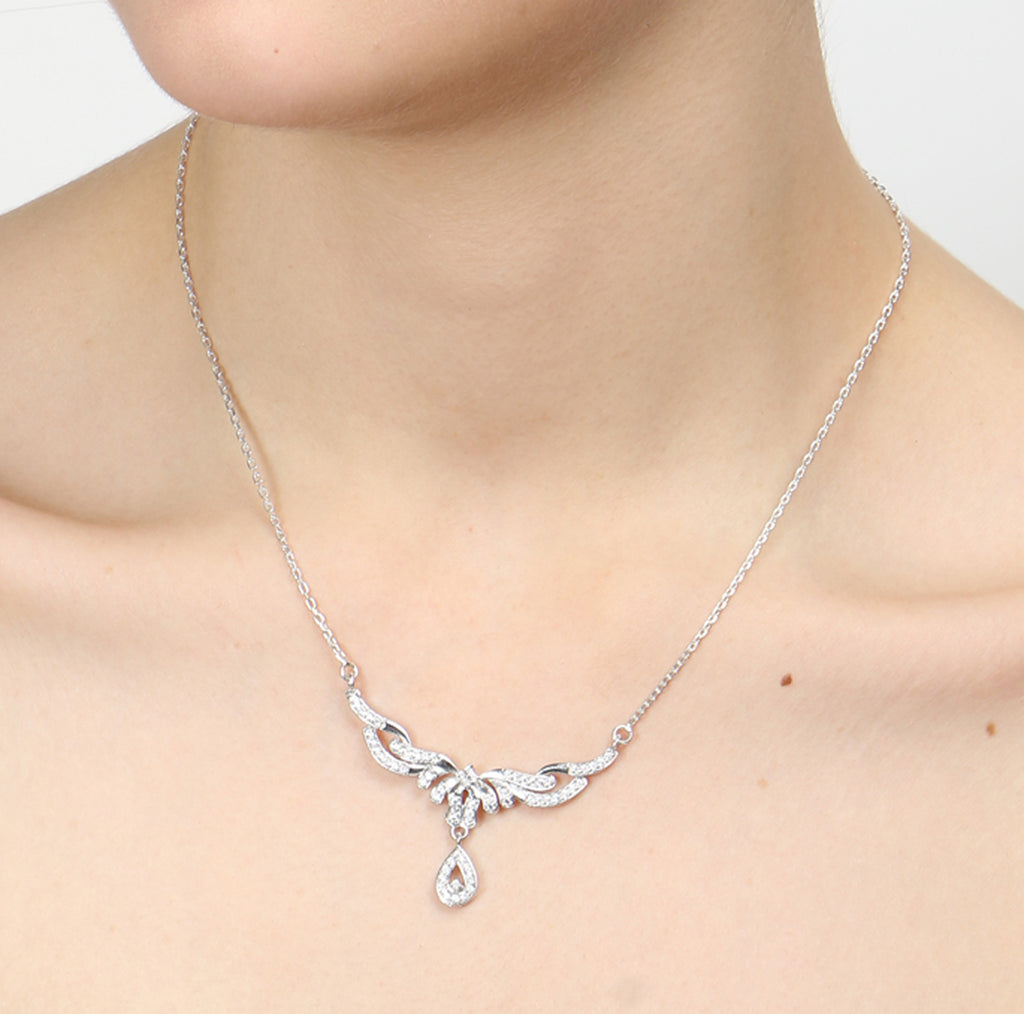 CLARA 925 Sterling Silver Rhodium Plated Maya Pendant with Chain for Women & Girls