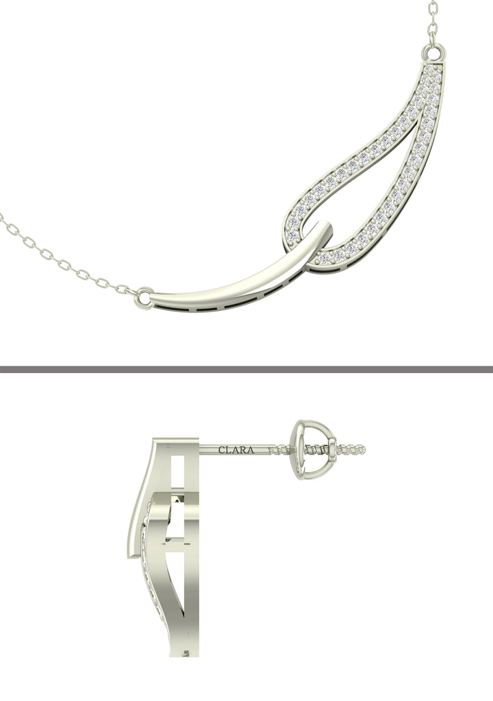 CLARA 925 Sterling Silver Rhodium Plated Stella Pendant Earring Necklace Set with Chain Gift for Women and Girls