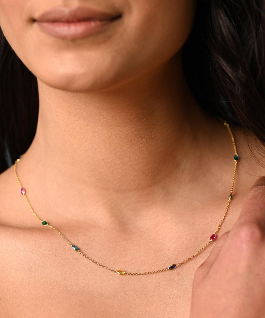 CLARA 925 Sterling Silver Multicolor Charm Minimal Necklace Chain 