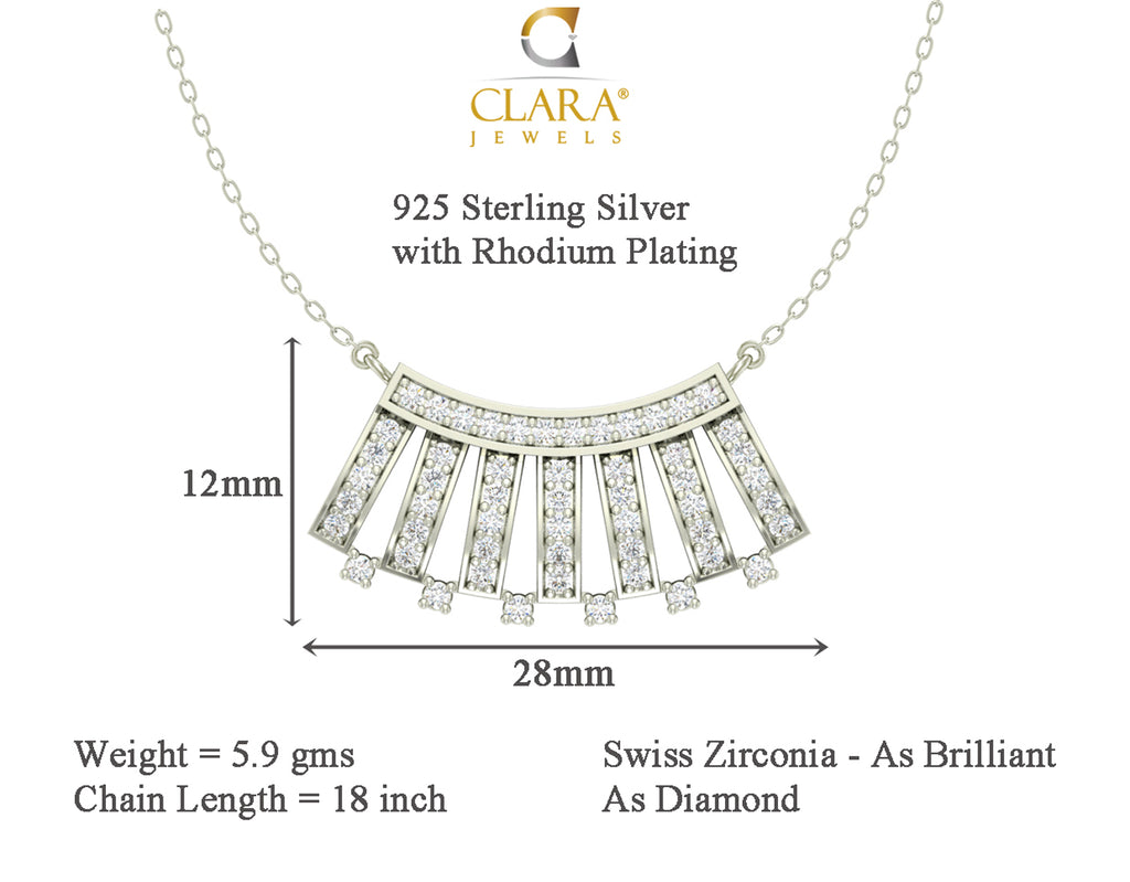 CLARA 925 Sterling Silver Rhodium Plated Ayla Pendant with Chain Gift for Women & Girls