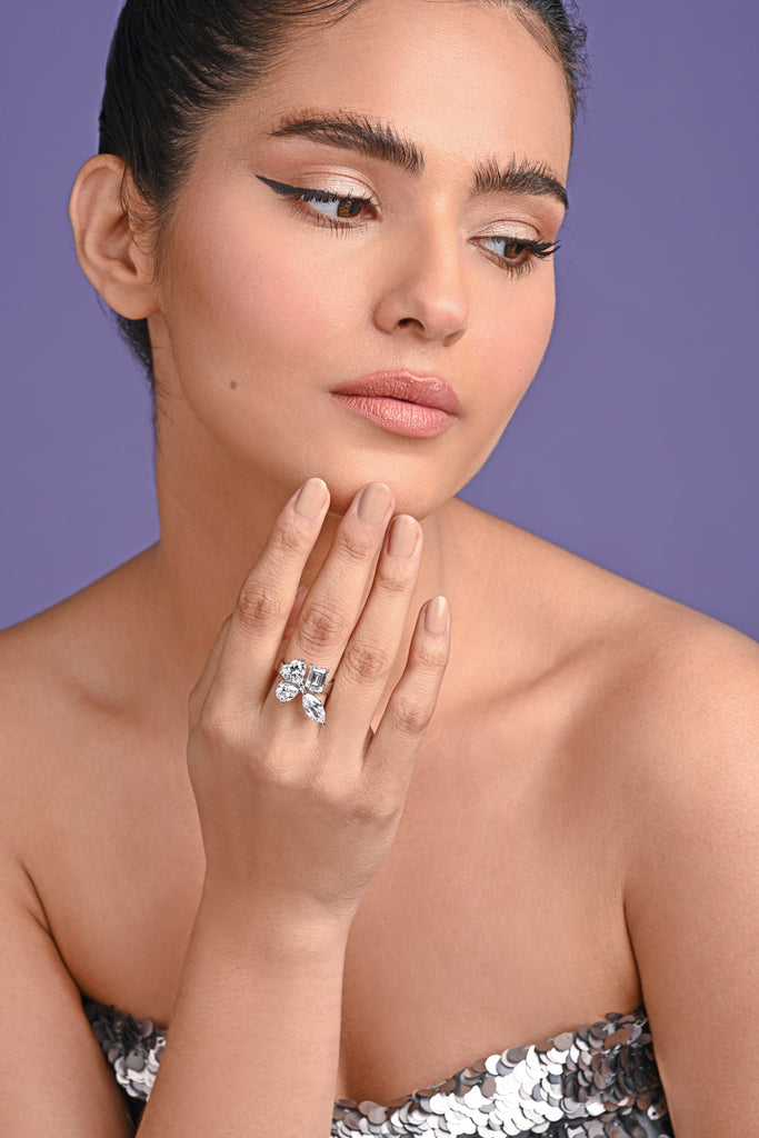 Clara 925 Sterling Silver Statement Adjustable Cocktail Ring 
