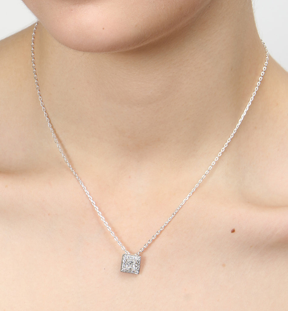CLARA 925 Sterling Silver Rhodium Plated Princess Pendant with Chain Gift for Women and Girls
