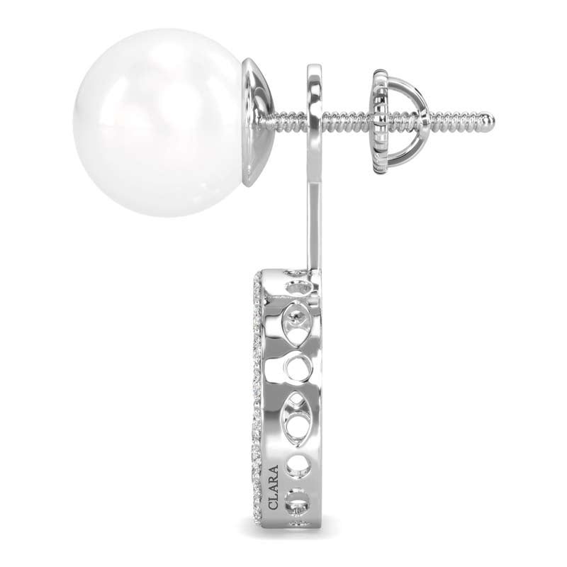 CLARA 925 Sterling Silver Pearl Detach Earrings | Rhodium Plated, Swiss Zirconia , Screw Back | Gift for Women & Girls